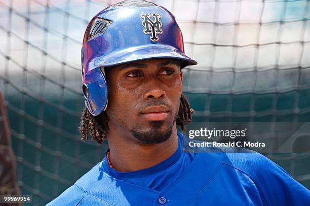 Jose Reyes of the New York Mets during batting practice before a MLB game against the Florida Marlins in Sun Life Stadium on May 16, 2010 in Miami,...