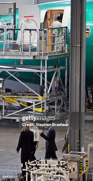 Treasury Secretary Timothy Geithner tours the Boeing 737 plant May 18, 2010 in Renton, Washington Geithner was in town to tout the Obama...