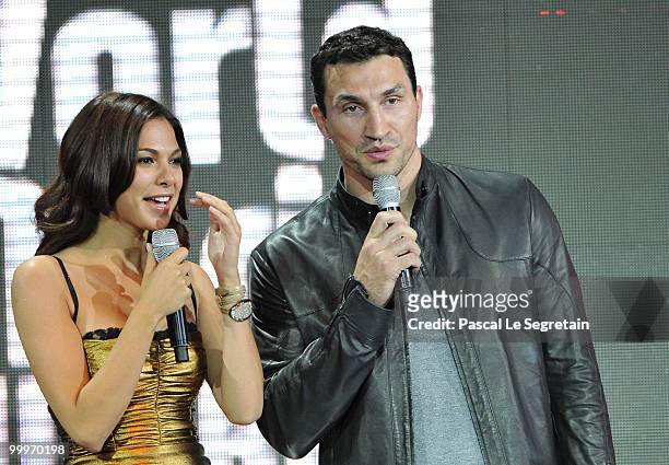 Moran Atias and Wladimir Klitschko present onstage during the World Music Awards 2010 at the Sporting Club on May 18, 2010 in Monte Carlo, Monaco.
