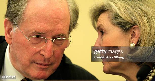 Committee Chairman Sen. John Rockefeller listens to Sen. Kay Bailey Hutchison during a hearing before the Senate Commerce, Science, and...