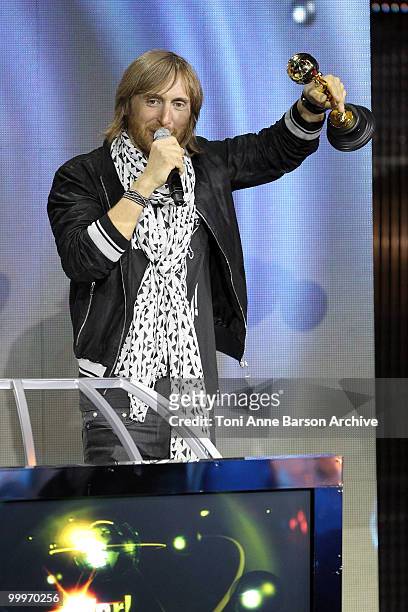 David Guetta speaks on stage after he received a World Music Award during the World Music Awards 2010 at the Sporting Club on May 18, 2010 in Monte...