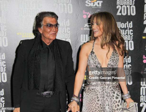 Designer Roberto Cavalli and singer/actress Jennifer Lopez attend the World Music Awards 2010 at the Sporting Club on May 18, 2010 in Monte Carlo,...