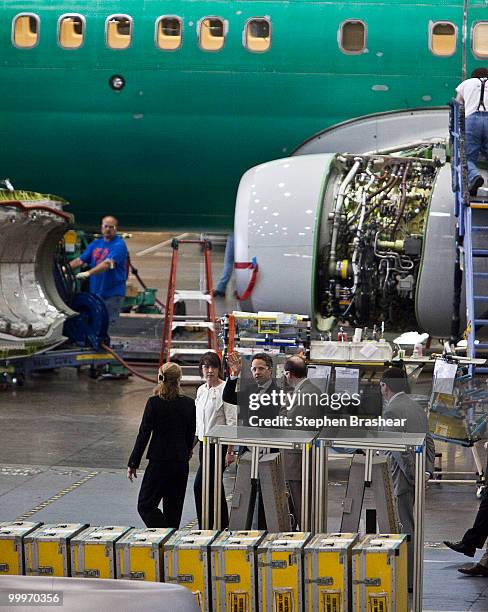 Treasury Secretary Timothy Geithner tours the Boeing 737 plant May 18, 2010 in Renton, Washington Geithner was in town to tout the Obama...