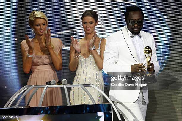 Paris Hiton and Nicky Hilton present Will.I.Am with best POP Act at the World Music Awards 2010 held at the Sporting Club Monte-Carlo on May 18, 2010...