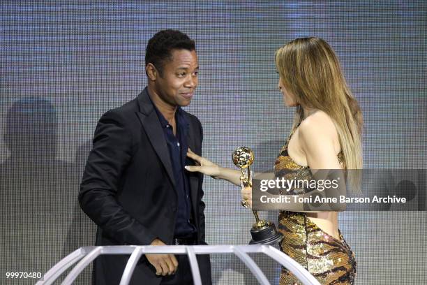 Cuba Gooding Jr. And Jennifer Lopez speak on stage during the World Music Awards 2010 at the Sporting Club on May 18, 2010 in Monte Carlo, Monaco.