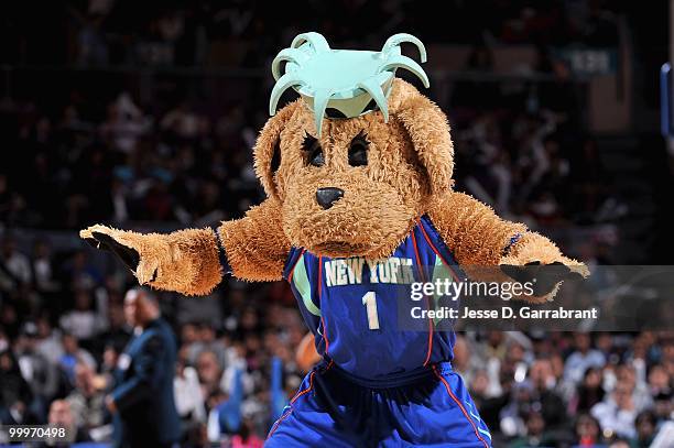 Mascot Maddie of the New York Liberty performs during the WNBA preseason game against the Connecticut Sun on May 11, 2010 at Madison Square Garden in...