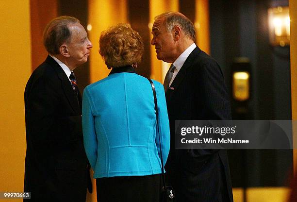 Sen. Arlen Specter and his wife Joan Specter talk with Pennsylvania Gov. Ed Rendell in the lobby of the hotel hosting Specter's election night...