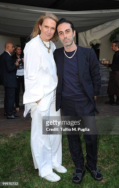 Noona Smith-Petersen and designer Giambattista Valli attend the cocktail reception for W Magazine's editor-in-chief at the Bulgari Hotel on May 18,...
