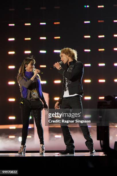 Chanee & N'evergreen of Denmark perform at the open rehearsal at the Telenor Arena on May 18, 2010 in Oslo, Norway. In all, 39 countries will take...