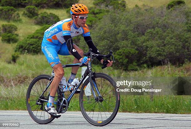 David Zabriskie of the USA and riding for Garmin-Transitions rides in the peloton during Stage Three of the 2010 Tour of California from San...