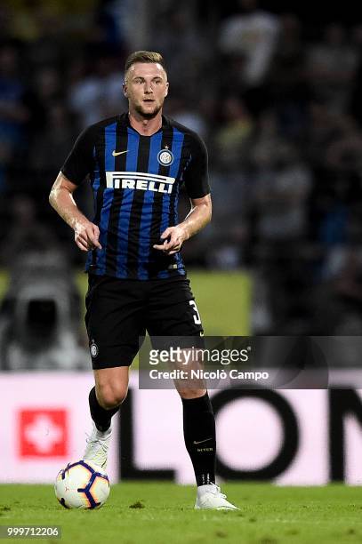 Milan Skriniar of FC Internazionale in action during the friendly football match between FC Lugano and FC Internazionale. FC Internazionale won 3-0...