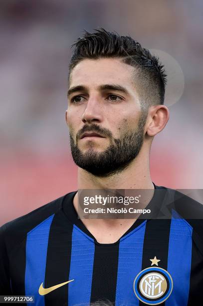 Roberto Gagliardini of FC Internazionale looks on prior to the friendly football match between FC Lugano and FC Internazionale. FC Internazionale won...