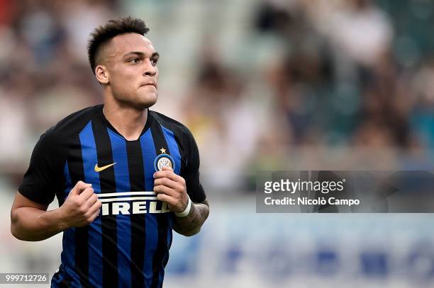 Lautaro Martinez of FC Internazionale celebrates after scoring a goal during the friendly football match between FC Lugano and FC Internazionale. FC...