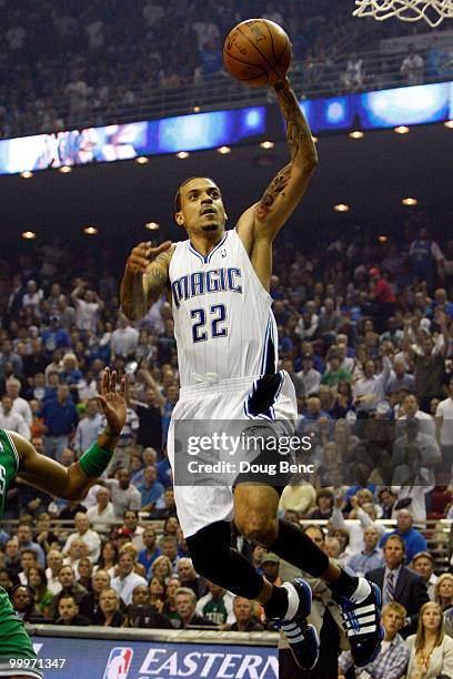 Matt Barnes of the Orlando Magic drives for a dunk attempt against the Boston Celtics in Game Two of the Eastern Conference Finals during the 2010...