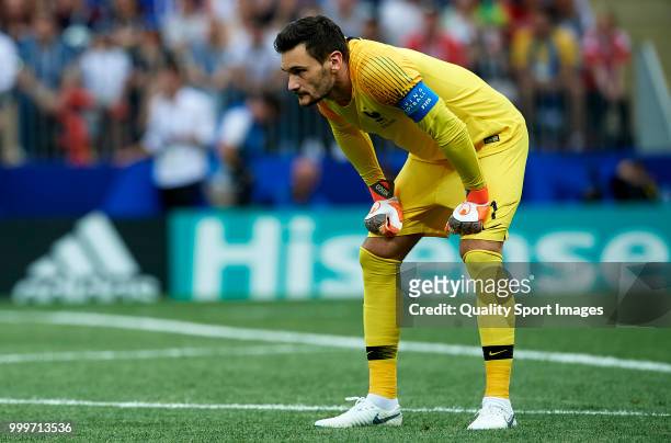 Hugo Lloris of France looks on during the 2018 FIFA World Cup Russia Final between France and Croatia at Luzhniki Stadium on July 15, 2018 in Moscow,...