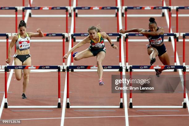 Rikenette Steenkamp of South Africa in action during the Women's 100m Hurdles during day two of the Athletics World Cup London at the London Stadium...