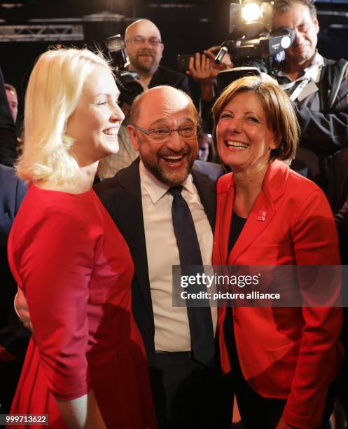 Candidate for chancellor and SPD chairman Martin Schulz stands together with the Prime Minister of Mecklenburg-Western Pomerania Manuela Schwesig and...