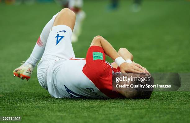 Ivan Perisic of Croatia reacts on the pitch during the 2018 FIFA World Cup Russia Final between France and Croatia at Luzhniki Stadium on July 15,...