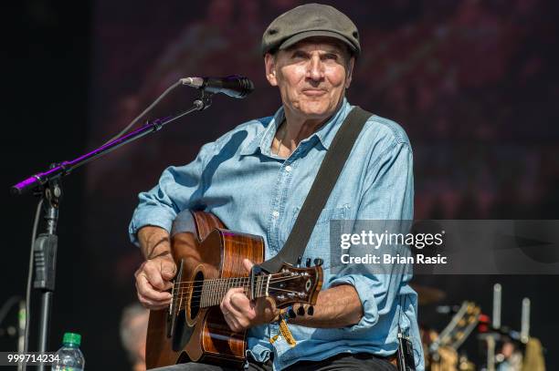 James Taylor performs on stage at Barclaycard present British Summer Time Hyde Park at Hyde Park on July 15, 2018 in London, England.