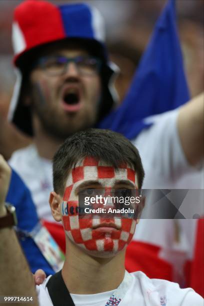 Croatian fans are seen after the 2018 FIFA World Cup Russia final match between France and Croatia at the Luzhniki Stadium in Moscow, Russia on July...