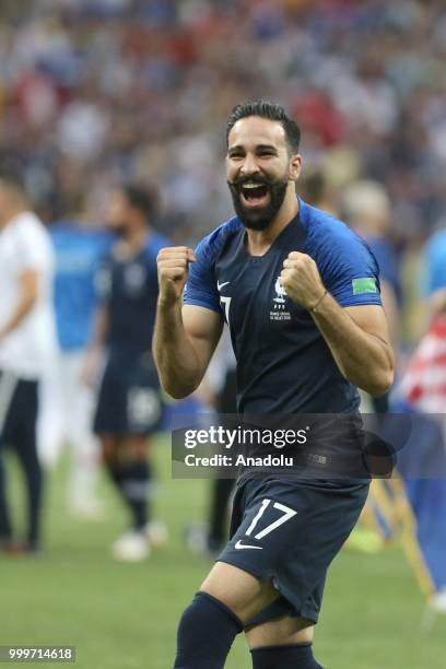 Adil Rami of France celebrates FIFA World Cup championship after the 2018 FIFA World Cup Russia final match between France and Croatia at the...