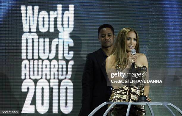 Jennifer Lopez delivers a speech after receiving an award during the World Music Awards in Monaco on May 18, 2010. The World Music Awards honour the...