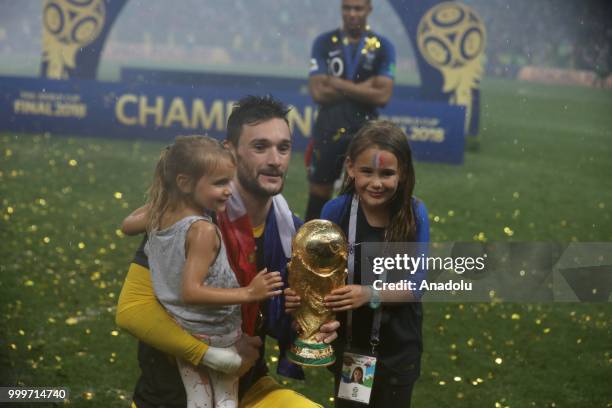 Hugo Lloris of France celebrates FIFA World Cup championship as he lifts the trophy after the 2018 FIFA World Cup Russia final match between France...