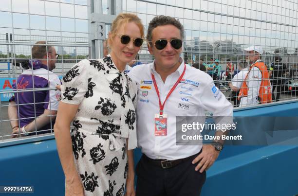 Uma Thurman and Formula E CEO Alejandro Agag attend the Formula E 2018 Qatar Airways New York City E-Prix, the double header season finale of the...