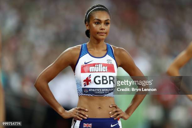 Adelle Tracey of Great Britain prepares to compete in the Women's 800m during day two of the Athletics World Cup London at the London Stadium on July...
