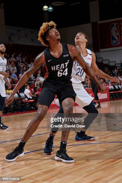 Justin Tillman of the Miami Heat during the game against the New Orleans Pelicans during the 2018 Las Vegas Summer League on July 12, 2018 at the Cox...