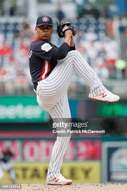 Pitcher Justus Sheffield of the New York Yankees and the U.S. Team works the second inning against the World Team during the SiriusXM All-Star...