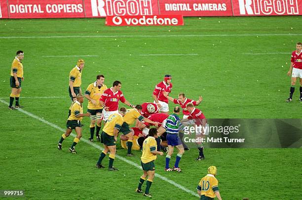 General action during the third Test Match between the Australian Wallabies and the British and Irish Lions played at Stadium Australia, Sydney,...