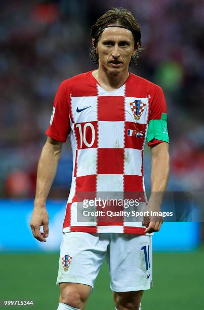 Luka Modric of Croatia looks on during the 2018 FIFA World Cup Russia Final between France and Croatia at Luzhniki Stadium on July 15, 2018 in...
