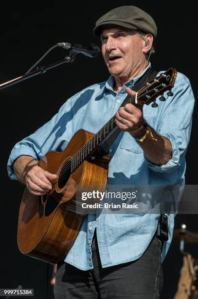 James Taylor performs on stage at Barclaycard present British Summer Time Hyde Park at Hyde Park on July 15, 2018 in London, England.