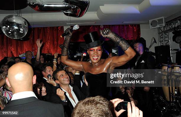 Grace Jones attends the Belvedere Vodka Party in Cannes featuring Grace Jones, at Le Baron, Hotel 3.14 on May 18, 2010 in Cannes, France.