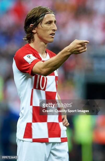 Luka Modric of Croatia reacts during the 2018 FIFA World Cup Russia Final between France and Croatia at Luzhniki Stadium on July 15, 2018 in Moscow,...