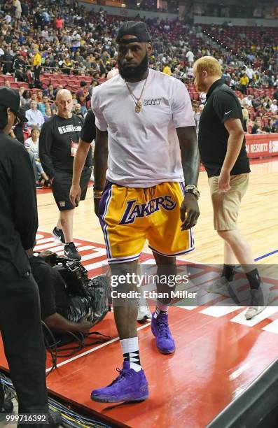 LeBron James of the Los Angeles Lakers attends a quarterfinal game of the 2018 NBA Summer League between the Lakers and the Detroit Pistons at the...