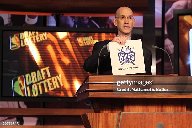 Deputy Commissioner Adam Silver announces that the Sacramento Kings will have the fifth pick during the 2010 NBA Draft Lottery at the Studios at NBA...