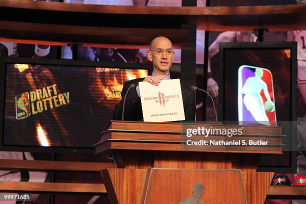 Deputy Commissioner Adam Silver announces that Houston Rockets will have the 14th pick during the 2010 NBA Draft Lottery at the Studios at NBA...