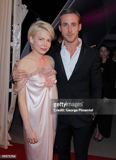 Actress Michelle Williams and actor Ryan Gosling attend the Blue Valentine After Party at Palais Stephanie during the 63rd Annual Cannes Film...