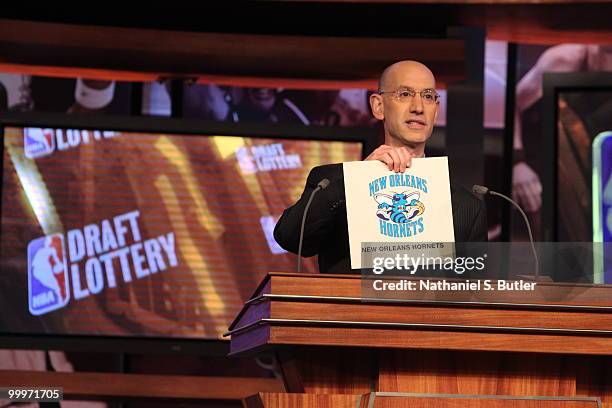 Deputy Commissioner Adam Silver announces the New Orleans Hornets will have the 11th pick during the 2010 NBA Draft Lottery at the Studios at NBA...