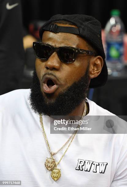 LeBron James of the Los Angeles Lakers attends a quarterfinal game of the 2018 NBA Summer League between the Lakers and the Detroit Pistons at the...