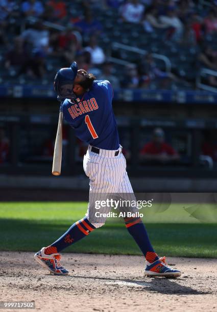 Amed Rosario of the New York Mets pops out and ends the game in the ninth inning with a loss against the Washington Nationals during their game at...
