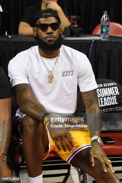 LeBron James of the Los Angeles Lakers attends a quarterfinal game of the 2018 NBA Summer League between the Lakers and the Detroit Pistons at the...