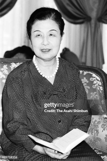 Princess Kikuko of Takamatsu speaks during the Asahi Shimbun interview on June 10, 1986 in Tokyo, Japan.