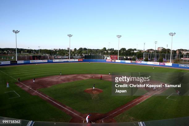 General view of the Pim Mulier Stadion during the Haarlem Baseball Week game between Cuba and Japan at Pim Mulier Stadion on July 15, 2018 in...