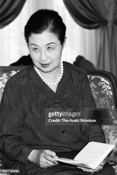 Princess Kikuko of Takamatsu speaks during the Asahi Shimbun interview on June 10, 1986 in Tokyo, Japan.