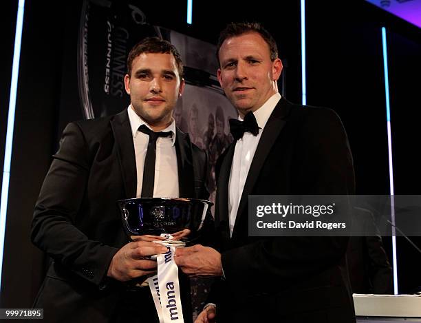 Olly Barkley of Bath is presented with the MBNA Community Player of the Season award by Greg Philips of Bank of America at the Guinness Premiership...