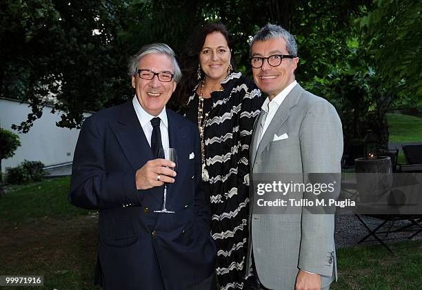 Bruno Ragazzi, designer Angela Missoni and Giorgio Guidotti of Max Mara attend the cocktail reception for W Magazine's editor-in-chief at the Bulgari...