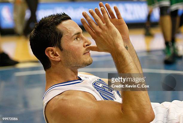 Redick of the Orlando Magic reacts against the Boston Celtics in Game Two of the Eastern Conference Finals during the 2010 NBA Playoffs at Amway...